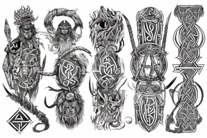 Full body intricate runic detailed complete viking comprehensive elaborate surging smokey tattoo idea
