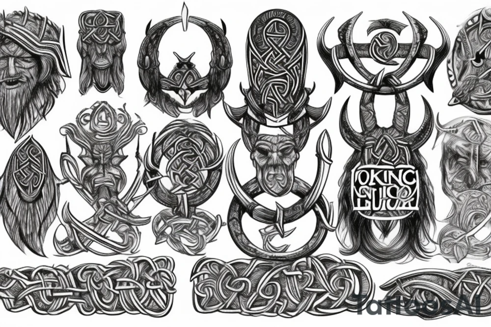 Full body intricate runic detailed complete viking comprehensive elaborate surging smokey tattoo idea