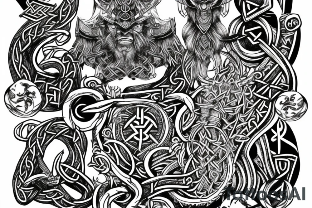Full body intricate runic detailed complete viking comprehensive elaborate surging smokey tattoo idea