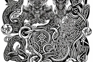 Full body intricate runic detailed complete viking comprehensive elaborate surging smokey tattoo idea