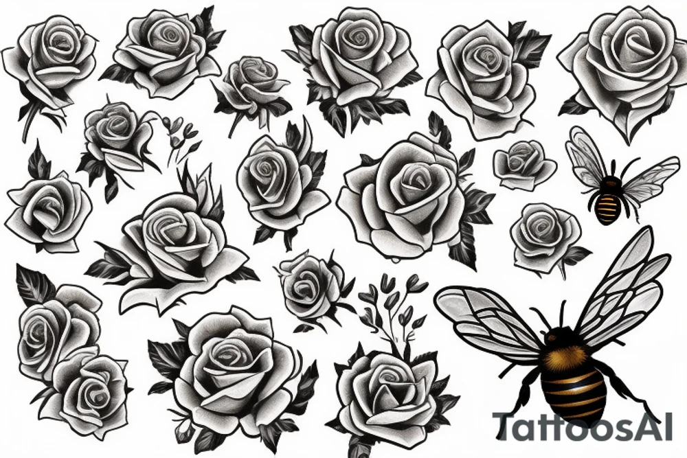 Two bees and roses tattoo idea