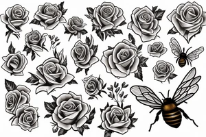 Two bees and roses tattoo idea