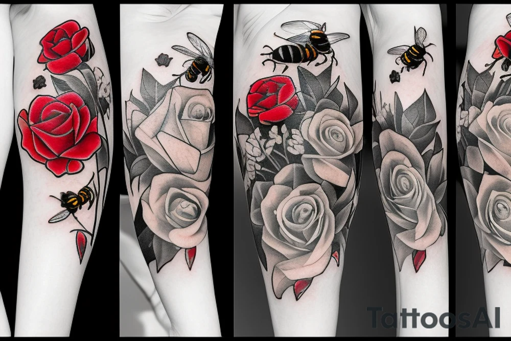 Two bees and roses tattoo idea