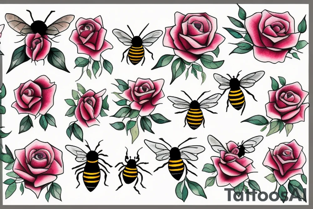 Two bees and roses tattoo idea