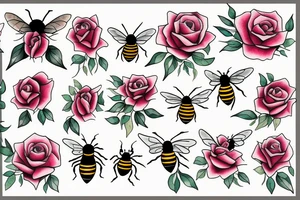 Two bees and roses tattoo idea