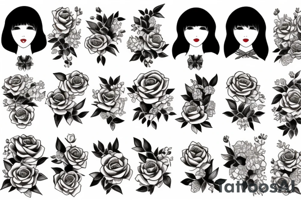 Two bees and roses tattoo idea
