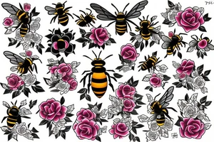 Two bees and roses tattoo idea