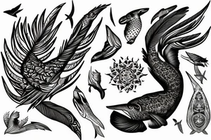 Black cockatoo tail feather with shark mandala tattoo idea