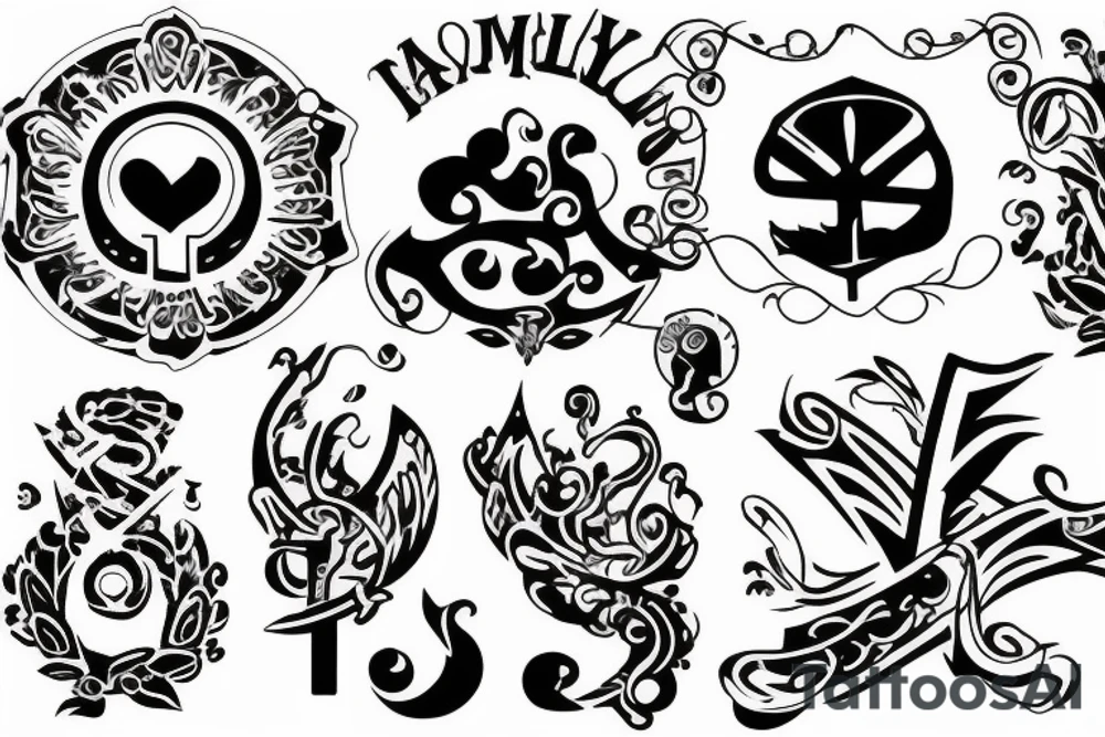 Family tattoo with a key of life tattoo idea