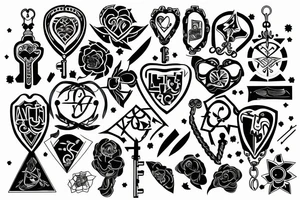 Family tattoo with a key of life tattoo idea