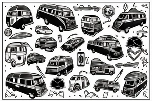 A tattoo with a campervan for three sisters tattoo idea
