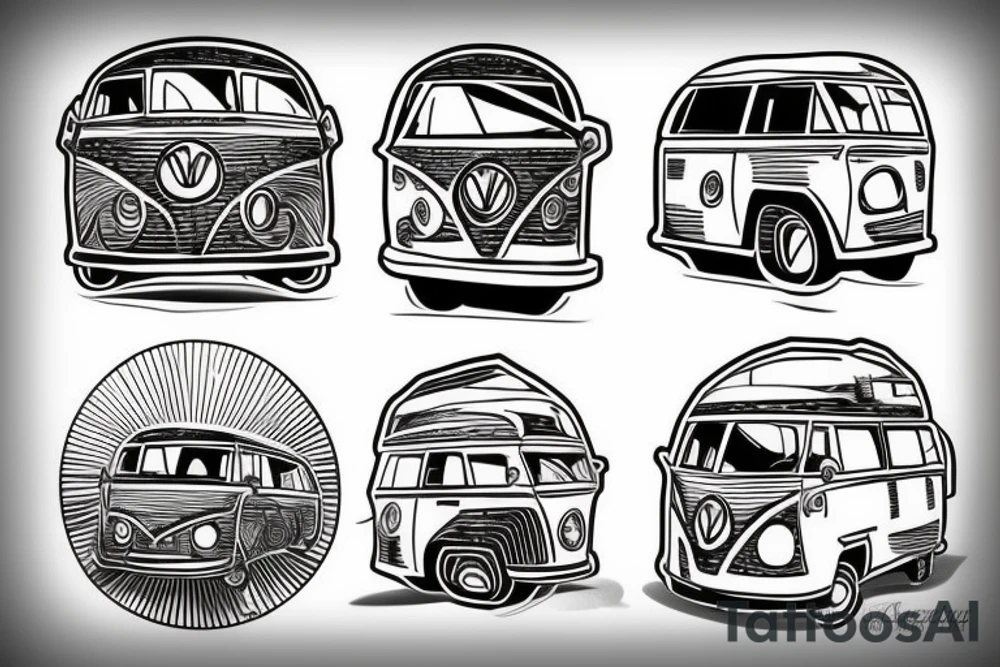A tattoo with a campervan and a globe for three sisters tattoo idea A tattoo with a campervan and a globe for three sisters tattoo idea
