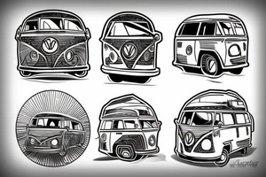 A tattoo with a campervan and a globe for three sisters tattoo idea
