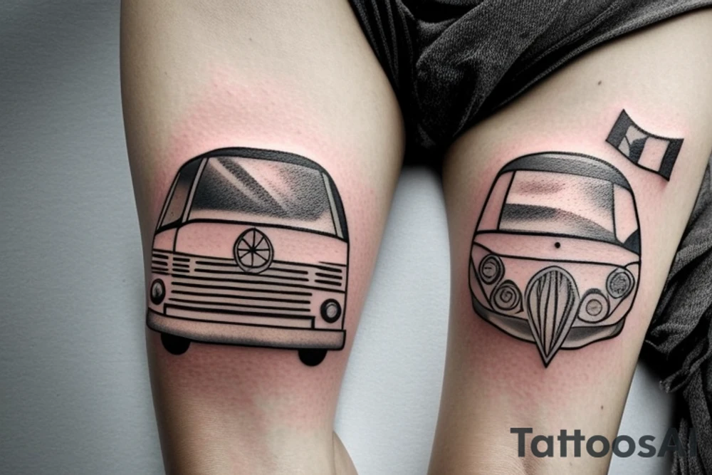 A tattoo with a campervan and a globe for three sisters tattoo idea A tattoo with a campervan and a globe for three sisters tattoo idea