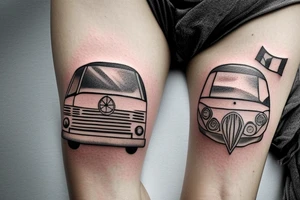A tattoo with a campervan and a globe for three sisters tattoo idea