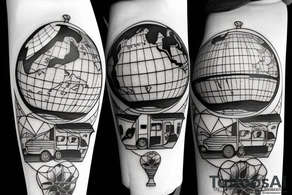 A mobile home and a globe for three sisters tattoo idea