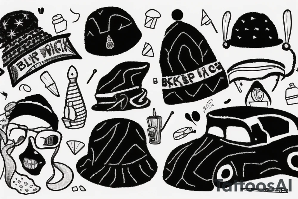 Black car with a funny hat and a sweater tattoo idea
