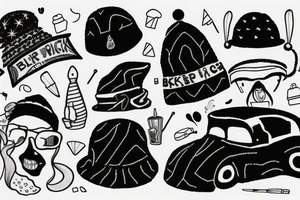 Black car with a funny hat and a sweater tattoo idea