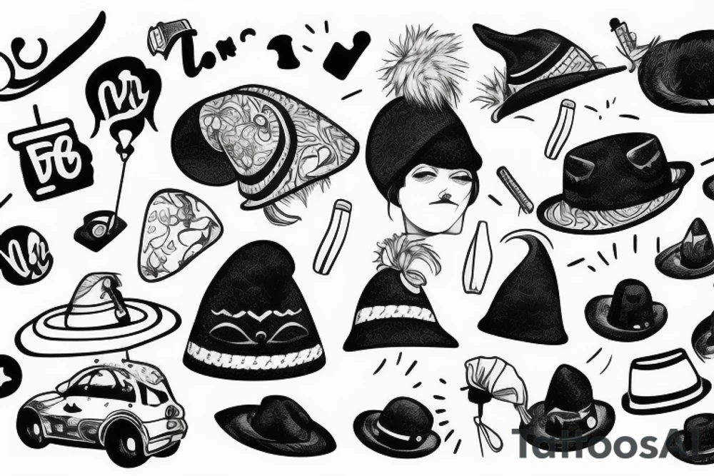 Black car with a funny hat and a sweater tattoo idea