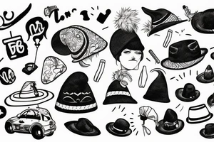 Black car with a funny hat and a sweater tattoo idea