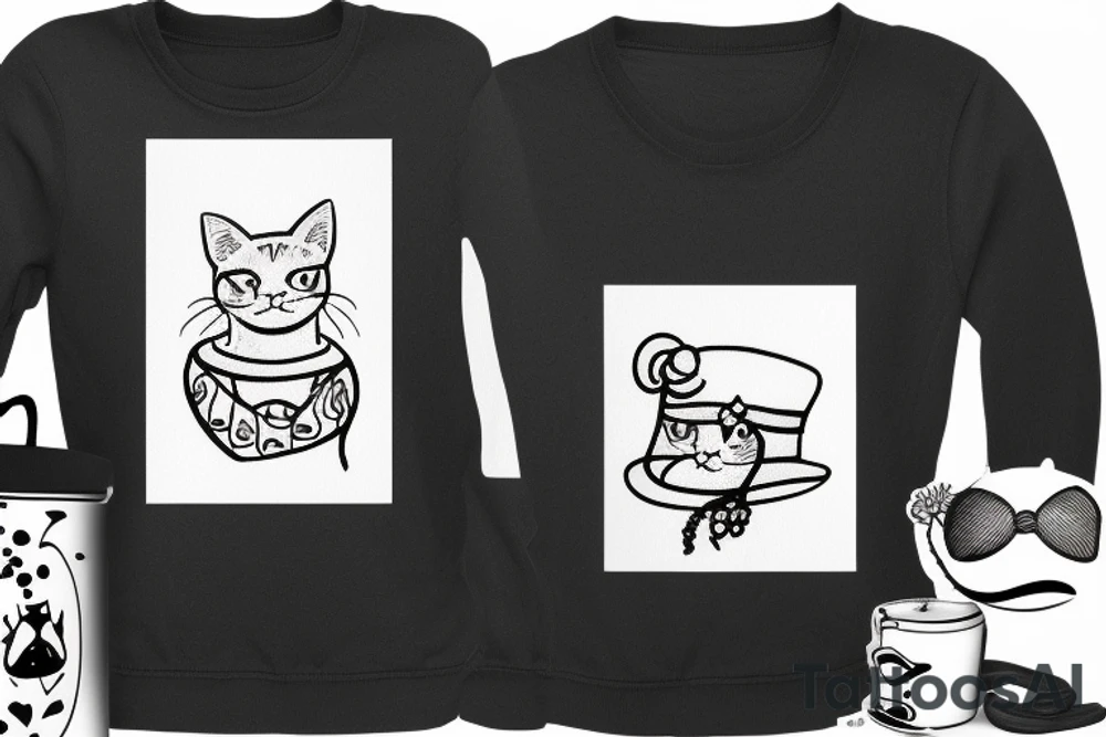 Black cat with a funny hat and a sweater tattoo idea