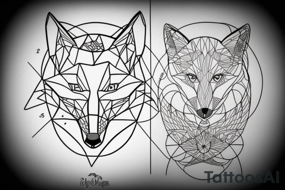 A geometric fox with a globe tattoo idea