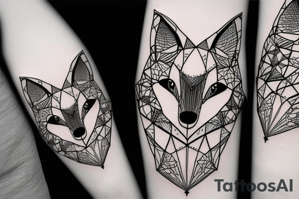 A geometric fox with a globe next to it tattoo idea