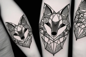 A geometric fox with a globe next to it tattoo idea