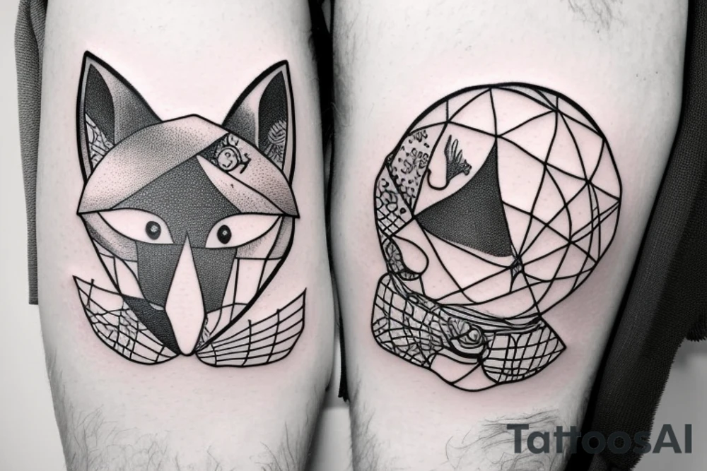 A fox with a globe next to it tattoo idea