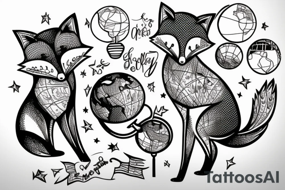 A fox with a globe next to it tattoo idea