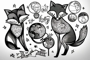 A fox with a globe next to it tattoo idea