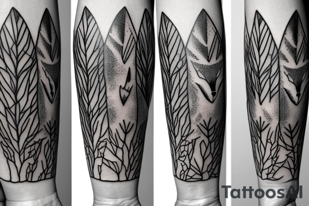 A minimalistic fox in a forest tattoo idea