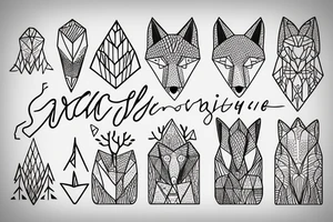 A minimalistic fox in a forest with mountains tattoo idea