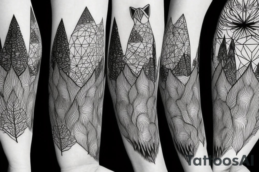 A fox in a forest with mountains tattoo idea
