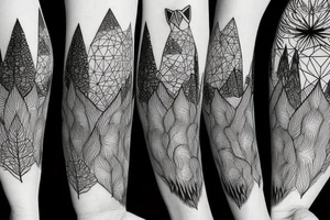 A fox in a forest with mountains tattoo idea