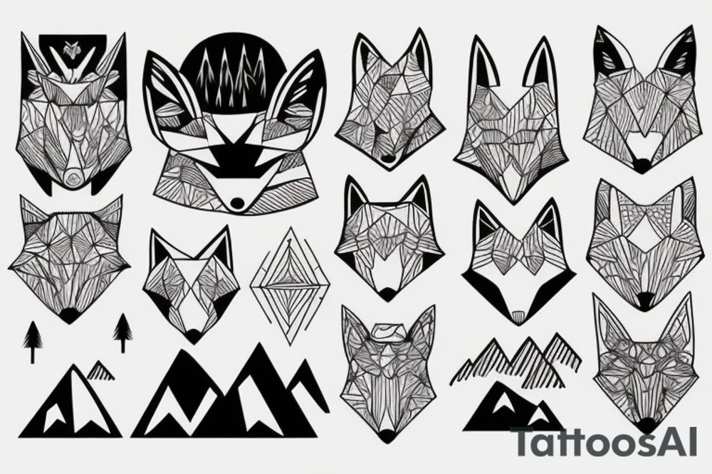 A fox in a forest with mountains tattoo idea