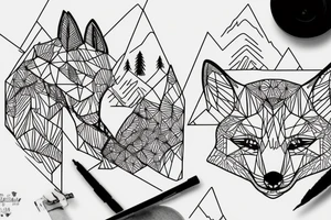 A fox in a forest with mountains tattoo idea