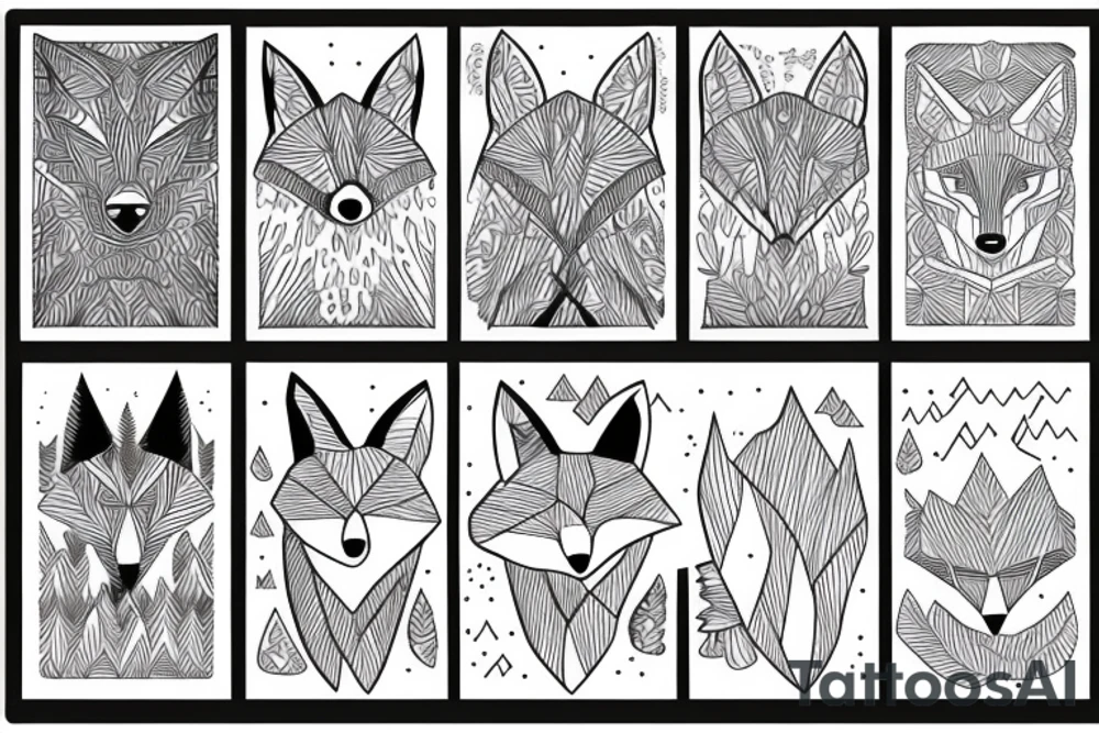 A fox in a forest with mountains tattoo idea