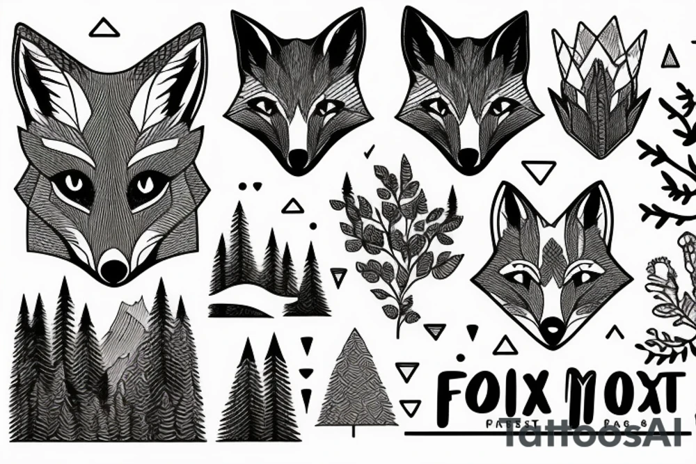 A fox in a forest with mountains tattoo idea