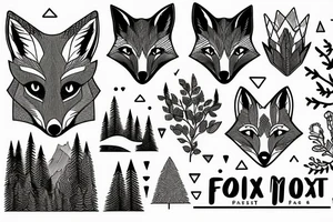 A fox in a forest with mountains tattoo idea
