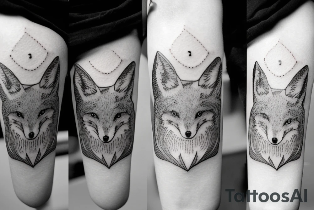 A small tattoo of a fox in a forest with mountains tattoo idea