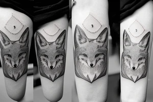 A small tattoo of a fox in a forest with mountains tattoo idea