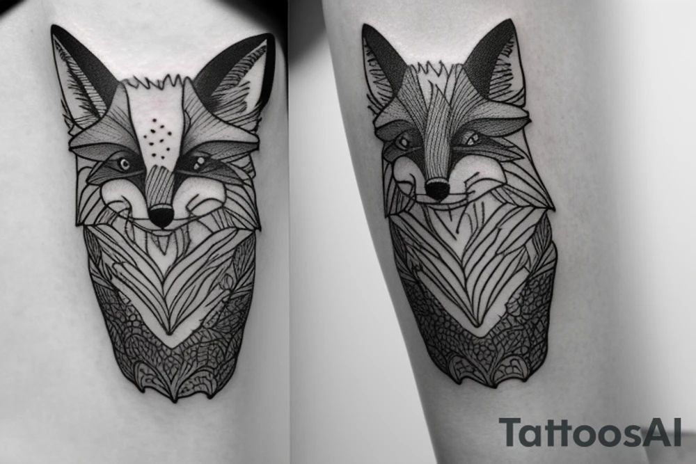 A small tattoo of a fox in a forest with mountains tattoo idea