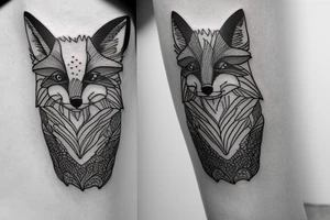 A small tattoo of a fox in a forest with mountains tattoo idea