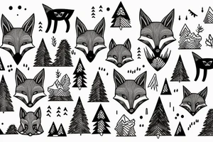a fox in a forest with mountains tattoo idea