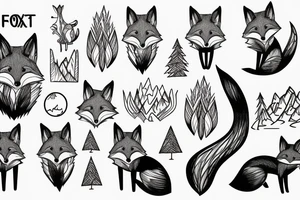 a fox in a forest with mountains tattoo idea