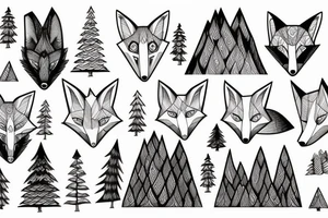 a fox in a forest with mountains tattoo idea