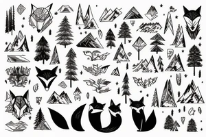 a fox in a forest with mountains tattoo idea