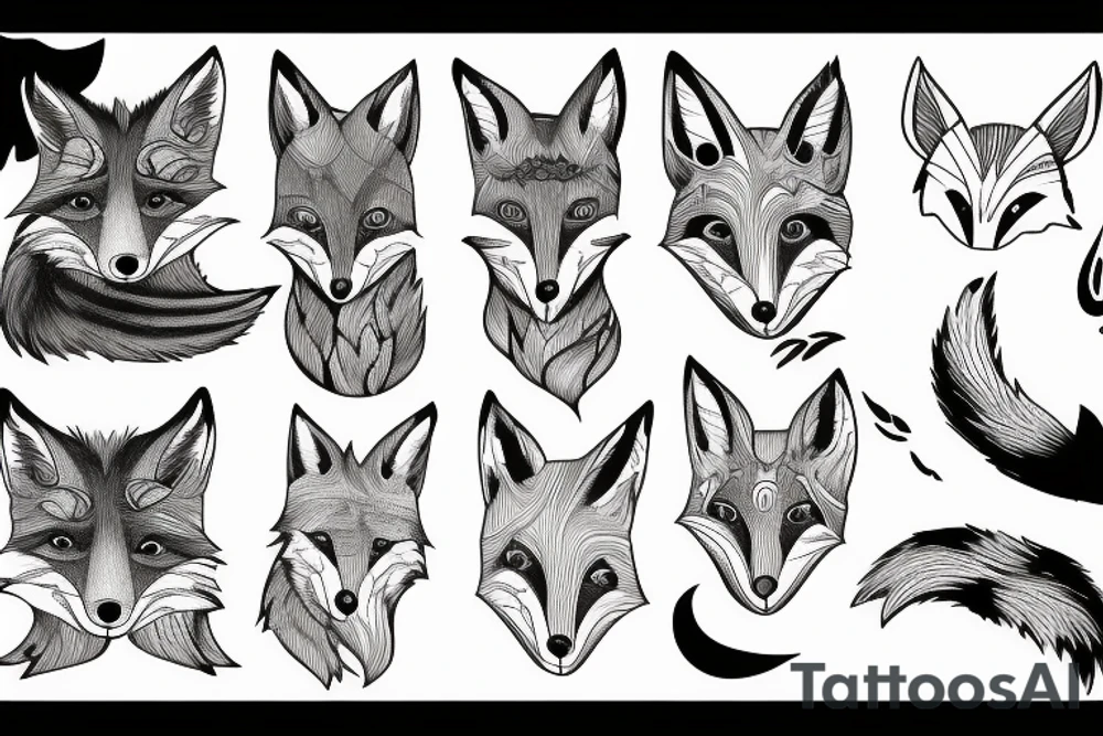 a fox in a forest with mountains tattoo idea