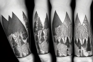 a fox in a forest with mountains tattoo idea